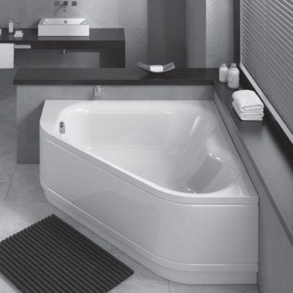 Угловая ванна из качественной и достаточно толстой стали – хороший вариант для переделки типового санузла в новое и совершенно уникальное помещение